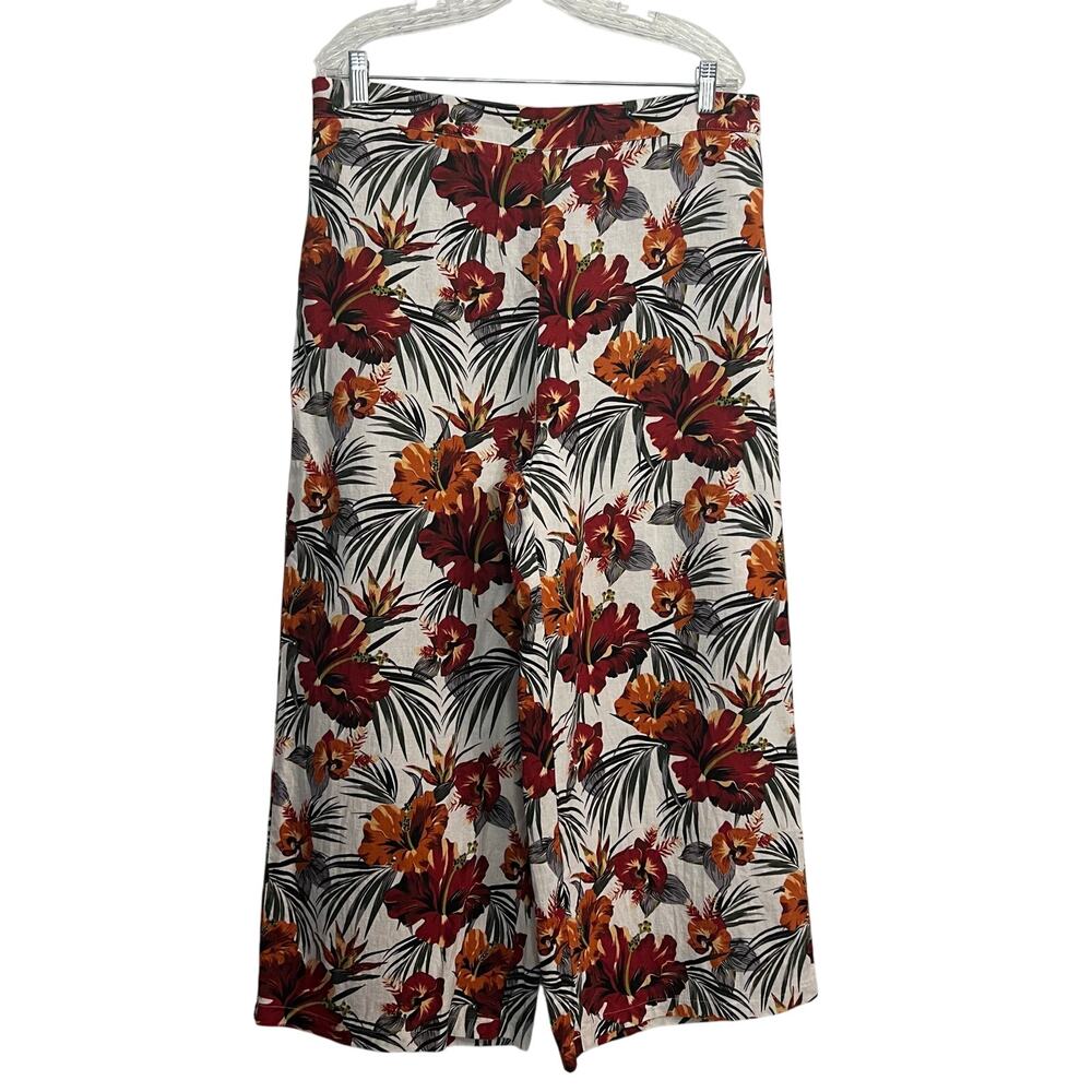 Haver & Blair Boho Tropical Wide Leg Cropped Pants Women SZ XL Multi Bloom Beach
